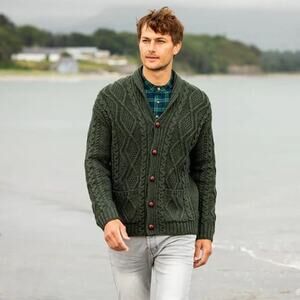 Men's Green Cable Knit Cardigan